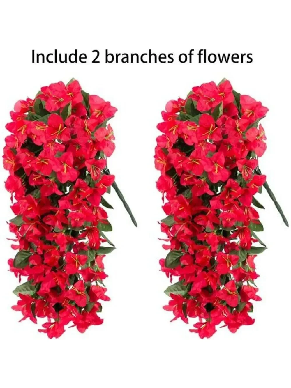 Faux Bougainvillea Flowers Outdoor Hanging UV Resistant Fake Vines Red 2 Pack